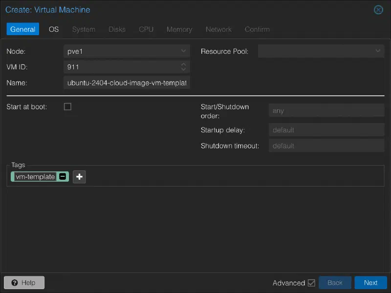 Proxmox create VM